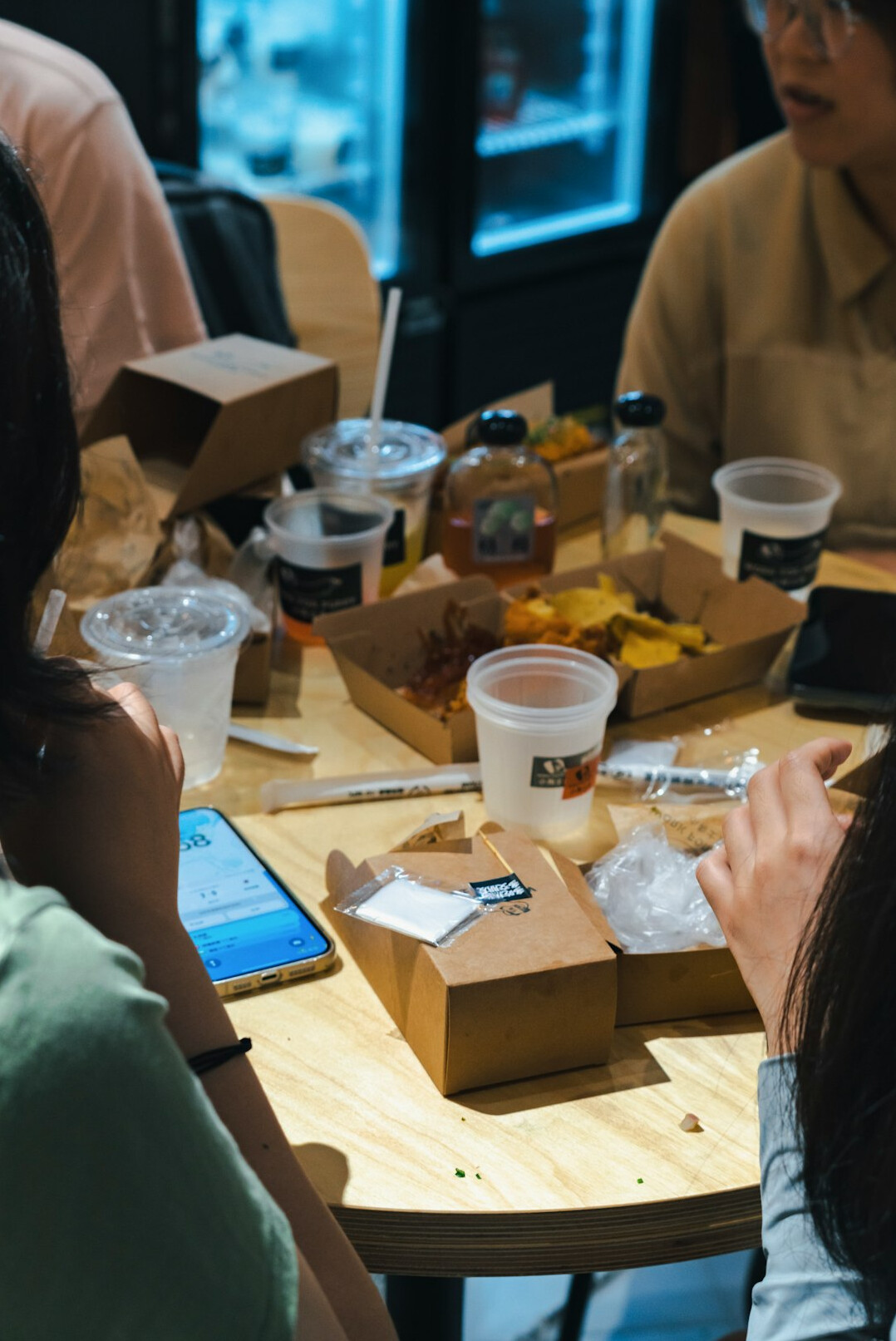 diverse employees eating healthy lunch